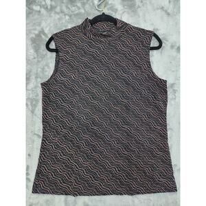 Vintage 90s Impressions Sleeveless Mock Neck Top Size L Black Glitter Stretch